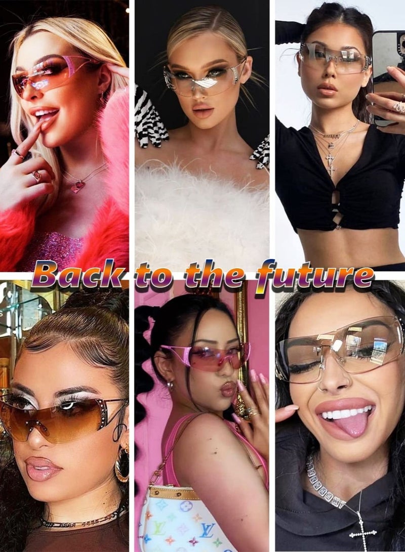 SYOSI Sunglasses For Women Men Fashion Shield Rimless Wrap Around Sunglass Gradient Lens Trendy Oversize Sun Glasses - Image 5