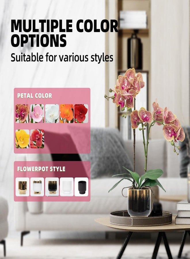 CXGS Orchids Artificial Flowers Real Touch Fake Flowers in Ceramic Pot 20" Purple Dapple Faux Orchid Plant Lifelike Silk Phalaenopsis for Centerpiece Hotel Home Indoor Decor - Image 3
