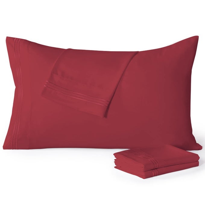PILLOW CASES QUEEN SIZE SET OF 4 ULTRA SOFT 1800TC HOTEL QUALITY DOUBLE BRUSHED MICROFIBER EMBROIDERED PILLOWCASES ENVELOPE CLOSURE FADE RESISTANT 20X30 BURGUNDY