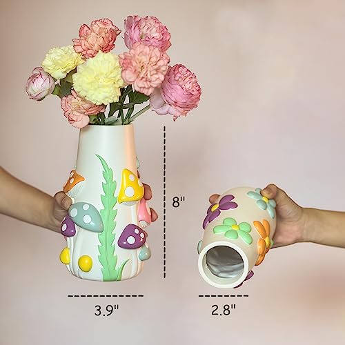 GUGUGO Pastel Mushrooms Vase for Flower, 8-Inch-Tall Rainbow Funky Mushroom Decor, Eclectic Vases for Flowers, Unique Colorful Decorative Vase, Cute Room Decor Aesthetic - Image 3