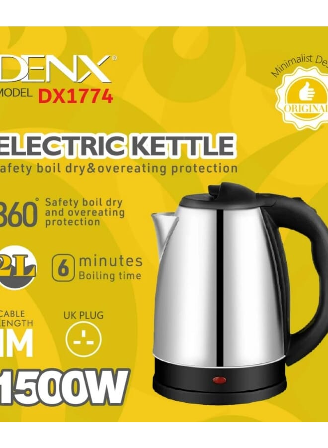 DENX Electric kettle capacity 1.8 liters1500 watts silver DX1774 - Image 2