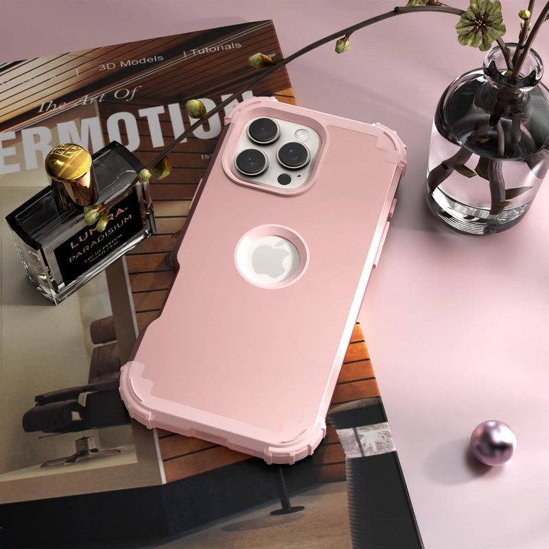 IDweel for iPhone 16 Pro Max Case with Screen Protector for Women, 3 in 1 Shockproof Slim Fit Hybrid Heavy Duty Hard PC Cover Soft Silicone Bumper Full Body Anti-Fingerprint Case, Rose Gold - Image 4