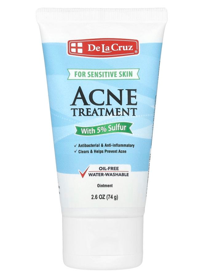 De La Cruz Acne Treatment Ointment with 5% Sulfur For Sensitive Skin 2.6 oz (74 g) 