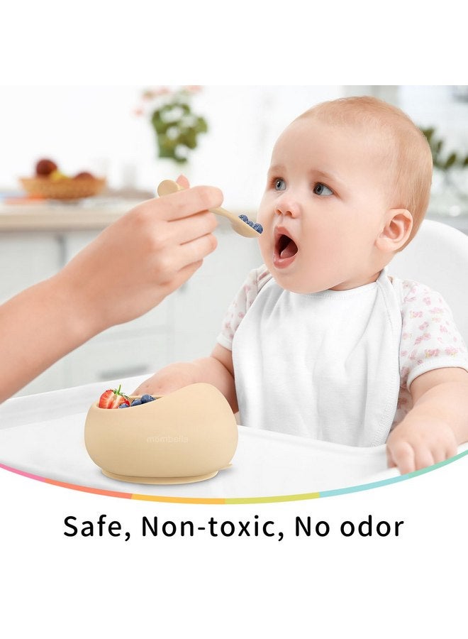 مومبيلا أوعية شفط سيليكون Mombella للأطفال من سن 6 أشهر فما فوق، مجموعة أوعية وملاعق طعام متينة للأطفال، تقلل من فوضى الوجبات، تصميم غير قابل للانزلاق، أوعية خالية من مادة BPA للأطفال الصغار مع شفط قوي، بني - Image 2