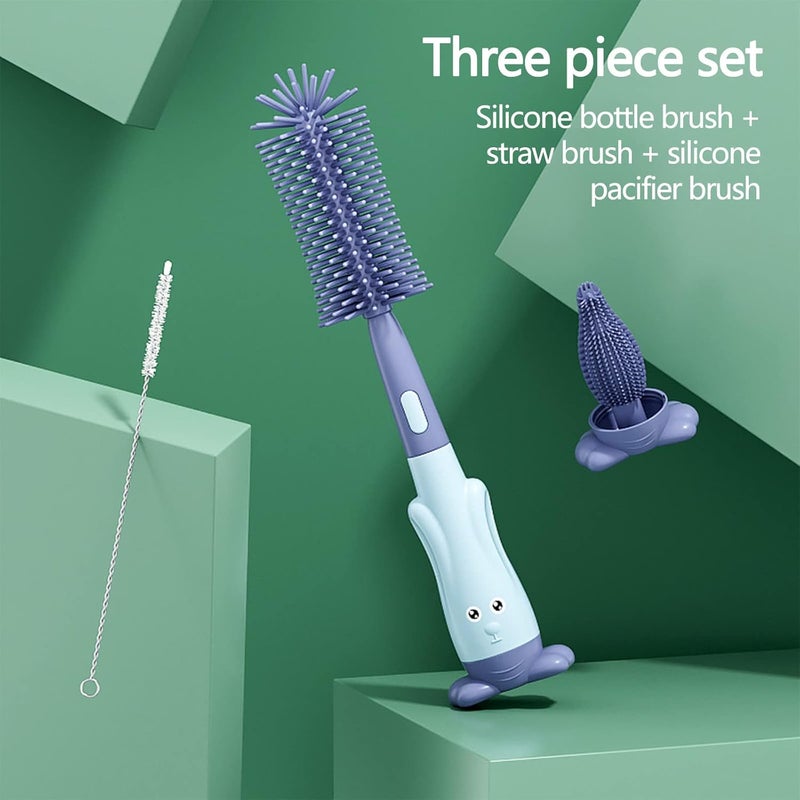 comfrt 3-in-1 Baby Bottle Brush Silicone Rotary Bottle Washing Brush Straw Brush Pacifier Brush Set Water Cup Cleaning Brush - Image 2