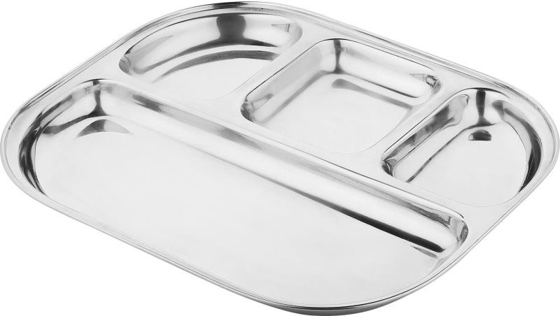 ROLIMOLI Stainless Steel Partition Plate 4-in-1 Bhojan Thali/Dinner Plate, Pack of 5, Multi-Compartment, Ideal for Serving Multiple Dishes, Durable & Easy to Clean - Image 4
