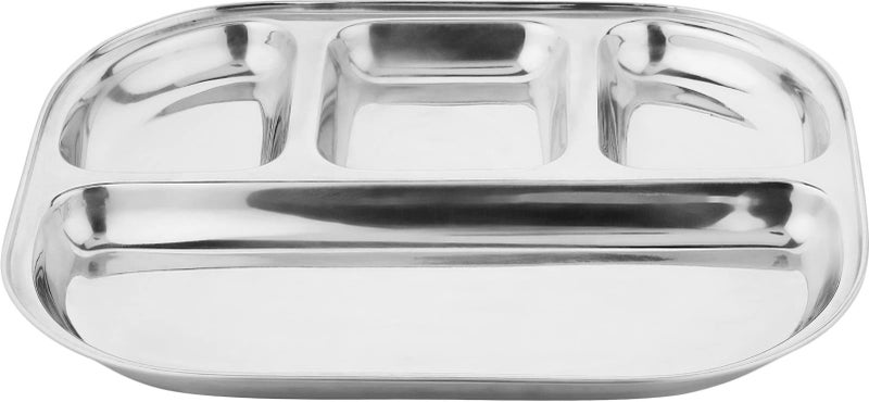 ROLIMOLI Stainless Steel Partition Plate 4-in-1 Bhojan Thali/Dinner Plate, Pack of 5, Multi-Compartment, Ideal for Serving Multiple Dishes, Durable & Easy to Clean - Image 5