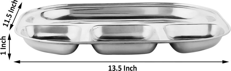 ROLIMOLI Stainless Steel Partition Plate 4-in-1 Bhojan Thali/Dinner Plate, Pack of 5, Multi-Compartment, Ideal for Serving Multiple Dishes, Durable & Easy to Clean - Image 2
