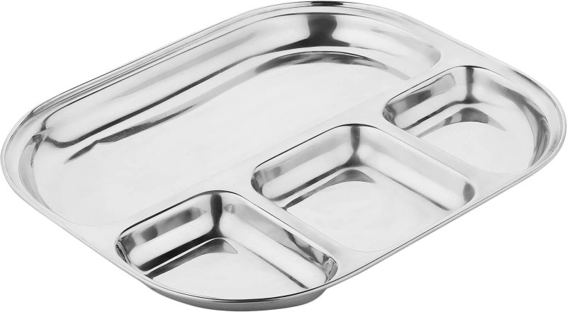 ROLIMOLI Stainless Steel Partition Plate 4-in-1 Bhojan Thali/Dinner Plate, Pack of 5, Multi-Compartment, Ideal for Serving Multiple Dishes, Durable & Easy to Clean - Image 3