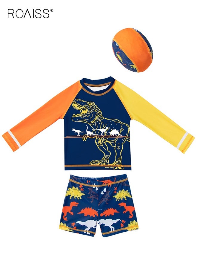 roaiss Boys 3PCS Swimsuit with Swimming Cap, Quick-drying Swim Set with Dinosaur Top, Elastic Waist Shorts and Bathing Cap, Summer Bathing Suit for Boys, Breathable Skin-friendly Rash Guard Swimsuits - Image 2
