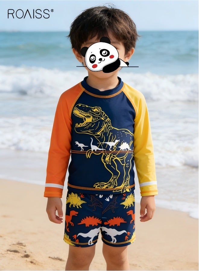roaiss Boys 3PCS Swimsuit with Swimming Cap, Quick-drying Swim Set with Dinosaur Top, Elastic Waist Shorts and Bathing Cap, Summer Bathing Suit for Boys, Breathable Skin-friendly Rash Guard Swimsuits - Image 1