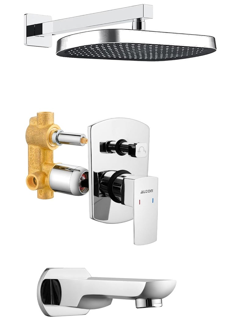 Alton ALTON QDR5660 Brass Concealed Body High Flow Diverter Full set With Overhead Shower and Bath Tub Spout Silver - Image 1