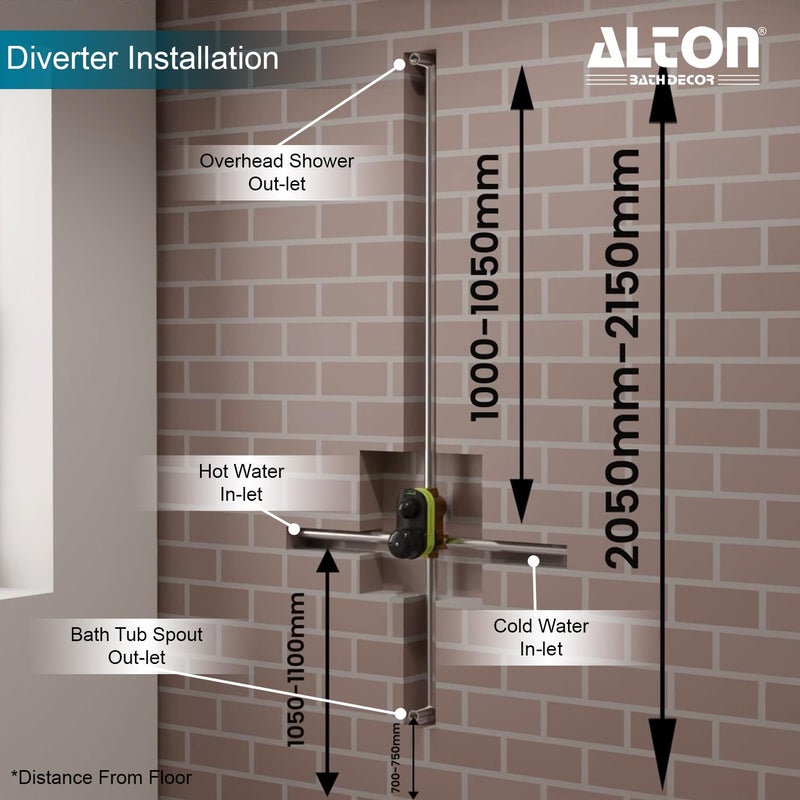 Alton ALTON QDR5660 Brass Concealed Body High Flow Diverter Full set With Overhead Shower and Bath Tub Spout Silver - Image 4