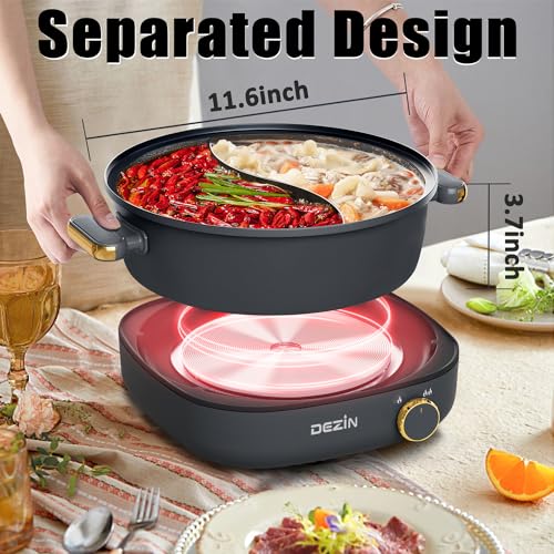 Dezin Hot Pot Electric with Divider, 4L Electric Shabu Shabu with Dual-Flavor Pot,3.7" Depth Nonstick Dual Side with Multi-Power Control for Party, Family and Friend Gathering - Image 5