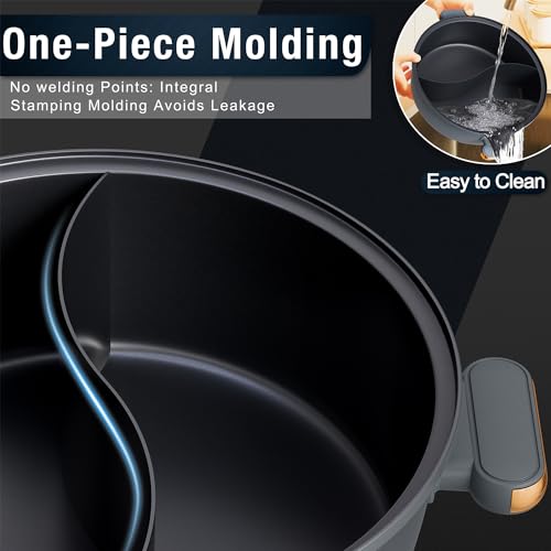 Dezin Hot Pot Electric with Divider, 4L Electric Shabu Shabu with Dual-Flavor Pot,3.7" Depth Nonstick Dual Side with Multi-Power Control for Party, Family and Friend Gathering - Image 3