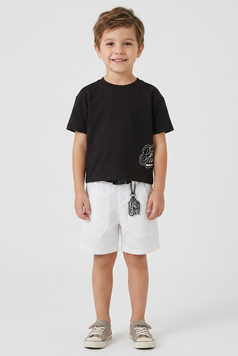 Fudo Kids Boy 3 Pieces Embroidered Logo T-Shirt With Shorts And Keyring Set, Multicolor - Image 1