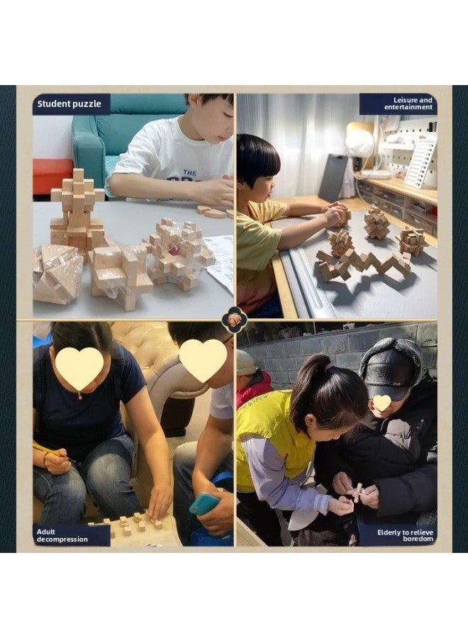 Loquat Luban Lock Kongming Lock Full Set Of Children's Assembled Toys Adult Intelligence Mortise And Tenon Building Blocks Difficulty 8-12 Years Old-Color:【six-piece Set Of Four】 Recommended Package For Ju - Image 5