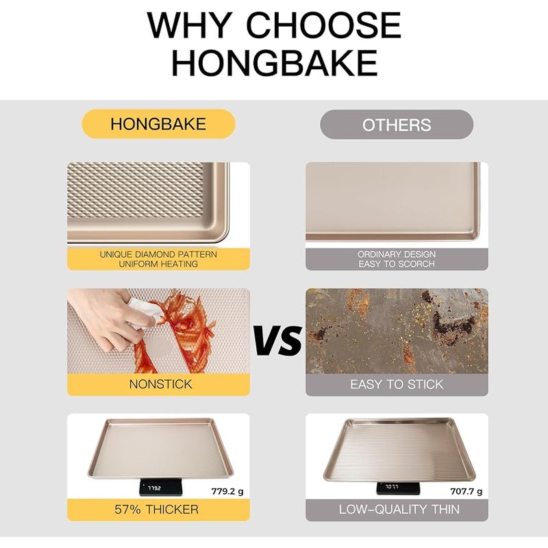 HONGBAKE 2 Pack Half Sheet Baking Pans,Non Stick Baking Sheet for Oven, 57% Thicker Carbon Steel Cookie Sheets for baking, 17.5 x 12 Cookie Trays - Image 2