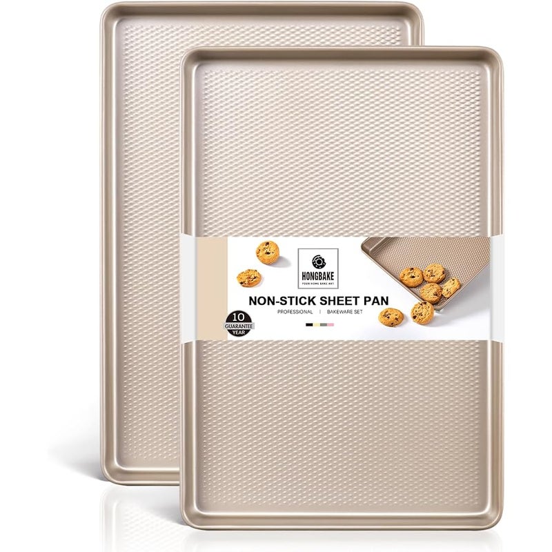 HONGBAKE 2 Pack Half Sheet Baking Pans,Non Stick Baking Sheet for Oven, 57% Thicker Carbon Steel Cookie Sheets for baking, 17.5 x 12 Cookie Trays - Image 1