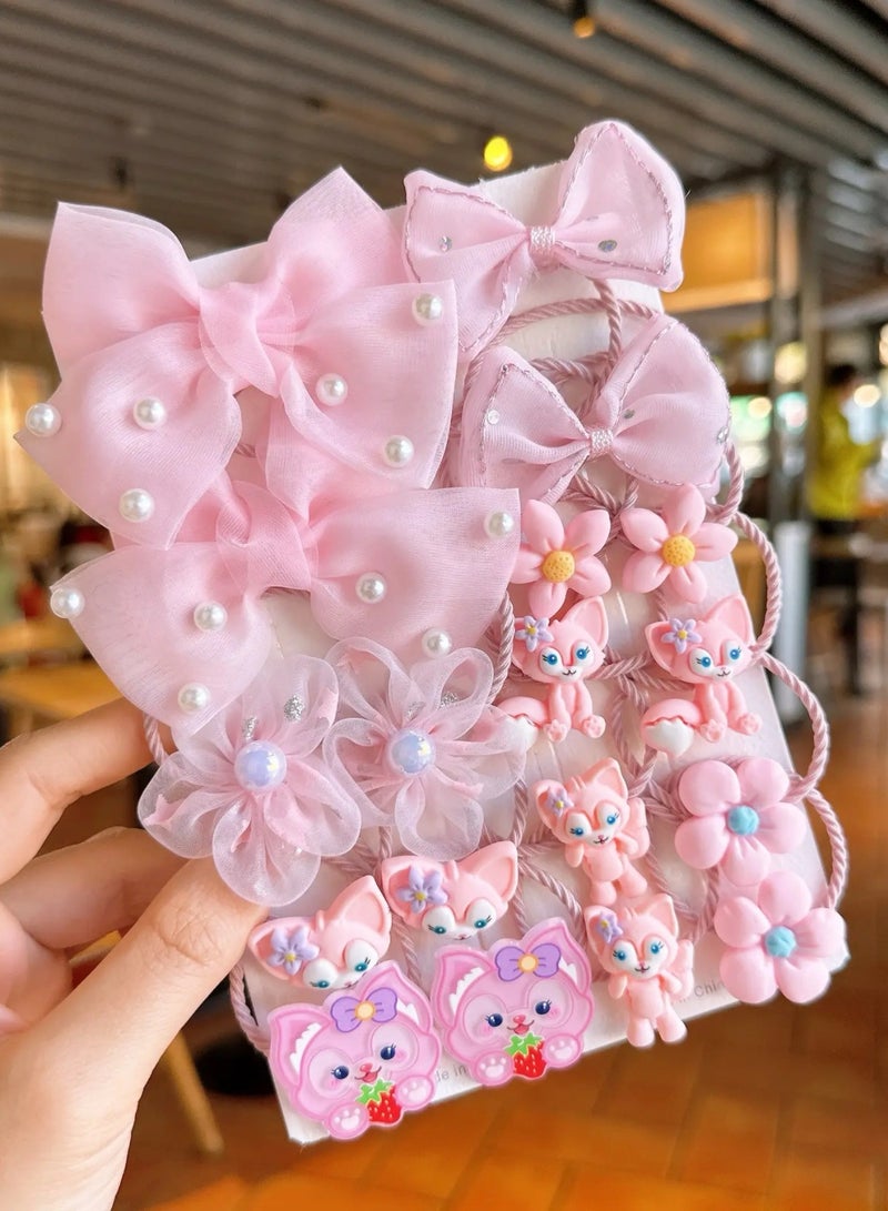 فرقة مطاطية أطفال Pink Binle Belle Girl لا تلحق الضرر بالشعر ، ولديها مرونة جيدة ، ومجموعة من 18 قطعة - Image 1