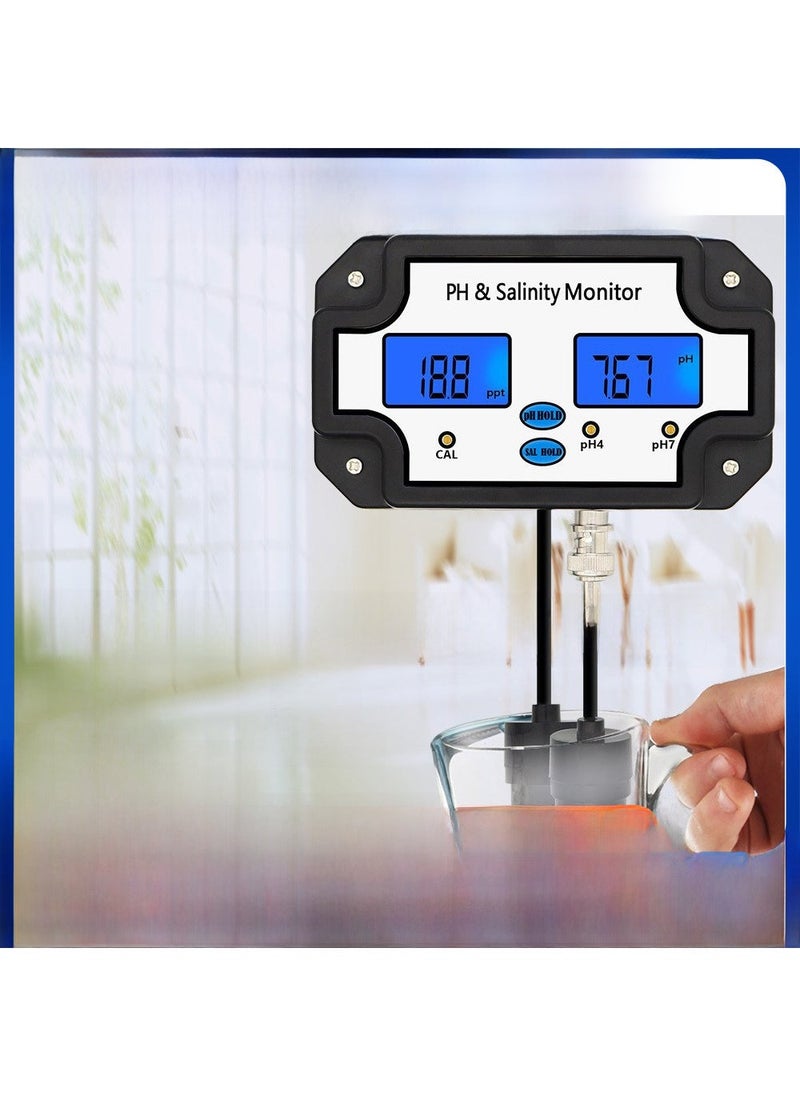 2-in-1 pH  Salinity Monitor for Aquariums, Pools, Spas, and Gardening 