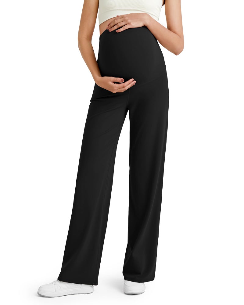 G4Free Maternity Yoga Pants Wide Leg Palazzo Pants High Waist Over The Bump Pregnancy Trousers for Work and Active BlackMRegular - Image 2
