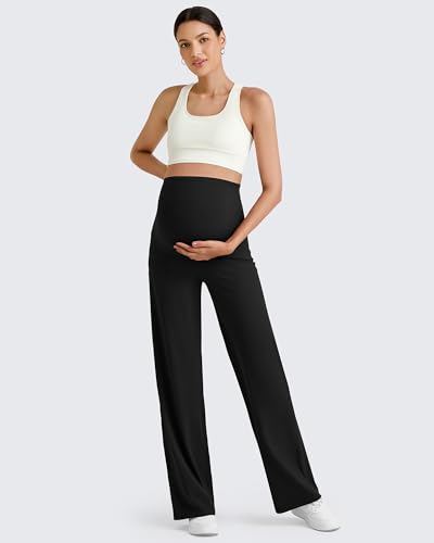 G4Free Maternity Yoga Pants Wide Leg Palazzo Pants High Waist Over The Bump Pregnancy Trousers for Work and Active BlackMRegular - Image 3