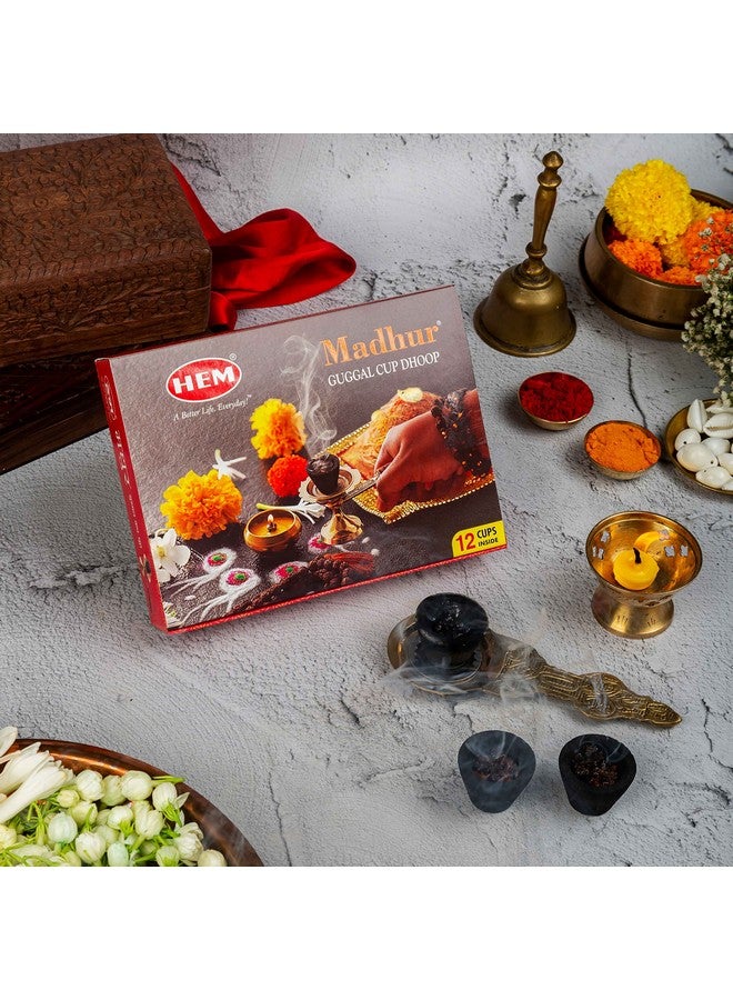 HEM Madhur Guggal Cup Dhoop | Natural Guggal Resin for Pooja, Meditation & Festivals | Long-Lasting Aroma for Home & Temple | Includes 1 Burner Plate | Pack of 3 (36 Cups, 12 Cups Per Pack) - Image 2