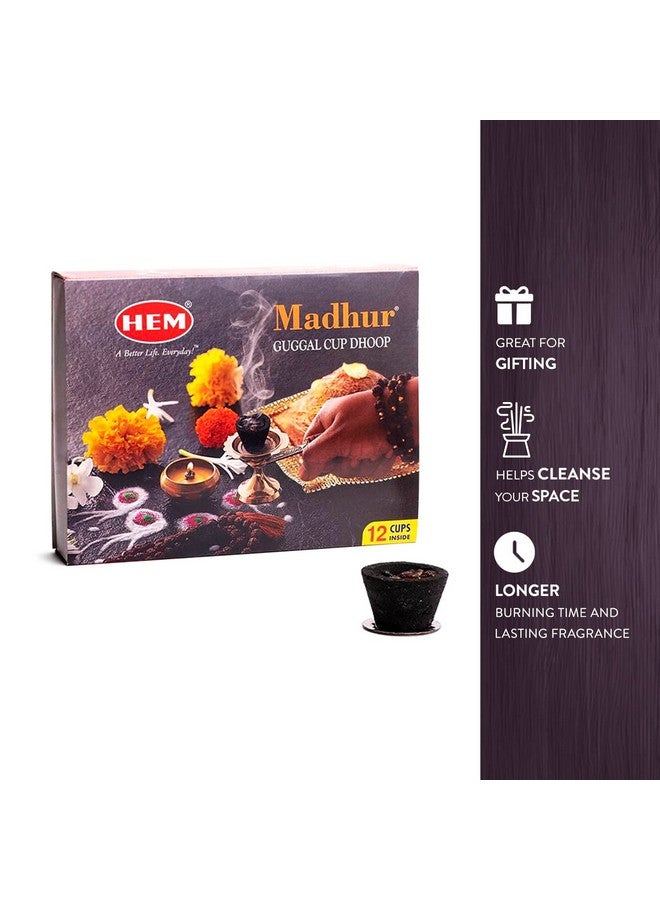 HEM Madhur Guggal Cup Dhoop | Natural Guggal Resin for Pooja, Meditation & Festivals | Long-Lasting Aroma for Home & Temple | Includes 1 Burner Plate | Pack of 3 (36 Cups, 12 Cups Per Pack) - Image 4