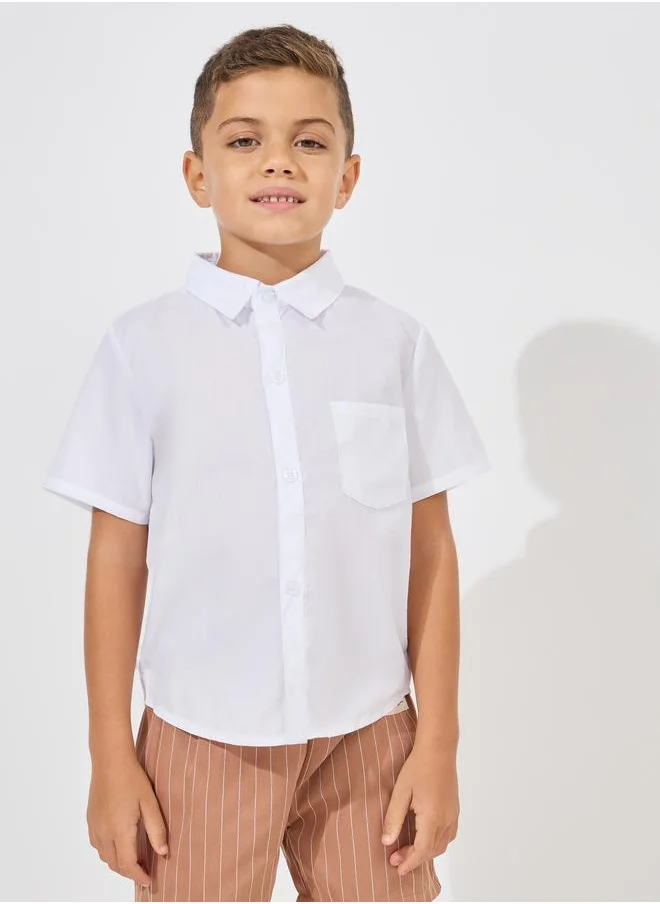 ستايلي Styli Solid Front Pocket Short Sleeves Shirt
