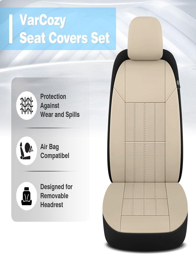 VarCozy Faux Leather Car Seat Covers Full Set, Front Seat Covers and Split Rear Bench Seat Covers for Car, Universal Seat Covers for SUV, Sedan, Automotive Interior Covers, Airbag Compatible, Beige - Image 4