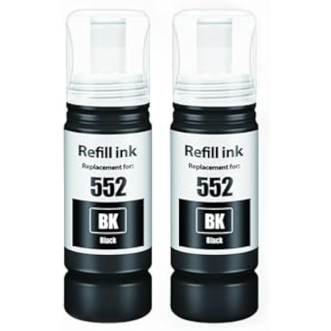 552 زجاجات حبر قابلة لإعادة التعبئة تعمل مع طابعة ET-8550 ET-8500 (2-أسود)
