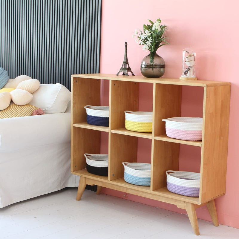 Sea Team 2-Pack Cotton Rope Baskets, 10 x 7 x 4 Inches Small Woven Storage Basket, Fabric Tray, Bowl, Oval Open Dish for Fruits, Jewelry, Keys, Sewing Kits (Yellow & White) - Image 3