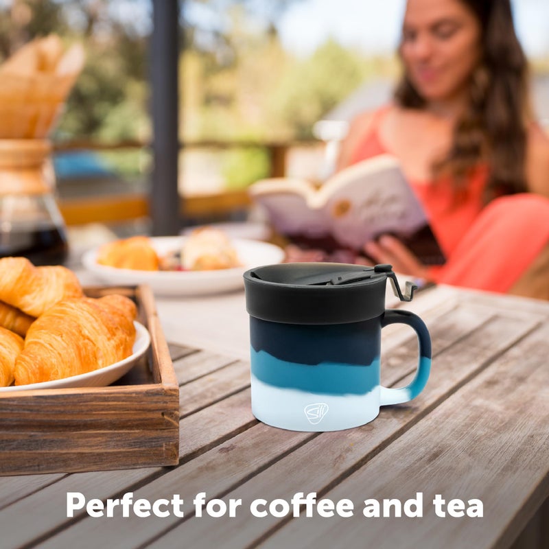Silipint 16oz Silicone Coffee Mug Tumbler with Flip Lid â€“ Unbreakable Dishwasher Safe Microwave Oven & Freezer Compatible â€“ Non-Toxic Reusable Cup for Hot Coffee Tea or Cold Drinks (Moon Beam) - Image 4