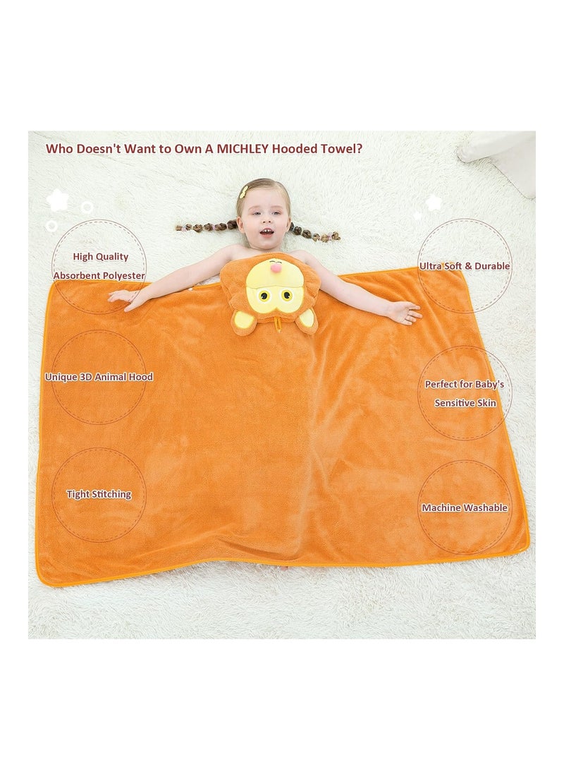 MICHLEY Unisex Hooded Baby Towel Soft Absorbent Washcloths Cartoon Beach Swimming Bathrobe 27.5" x 47" for 0-7T Toddler(Monkey) - Image 3