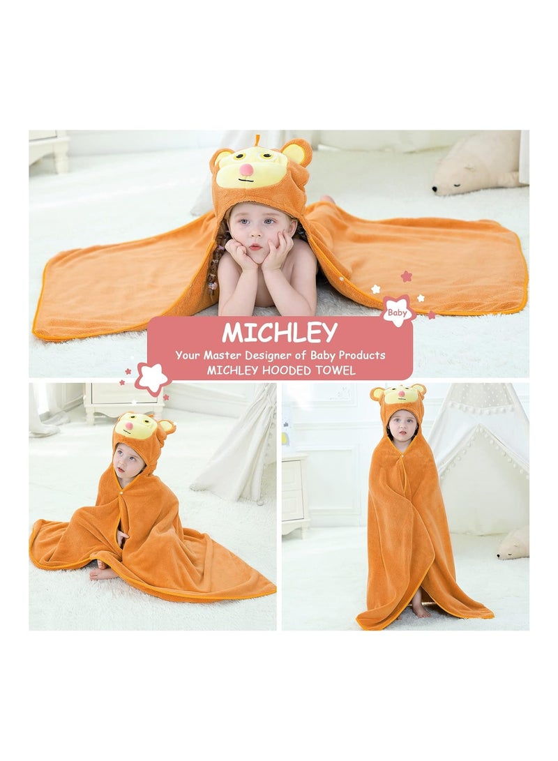 MICHLEY Unisex Hooded Baby Towel Soft Absorbent Washcloths Cartoon Beach Swimming Bathrobe 27.5" x 47" for 0-7T Toddler(Monkey) - Image 5