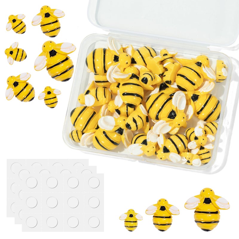 axiaxoq Tiny Resin Bees for Crafts32Pcs Small Plastic Bumble Bee Decor with 36 Double SelfAdhesiveHoney Bee Flatback Decoration for DIY Wreath Crafts Scrapbooking Party Home Birthday Decoration 3 Size - Image 3