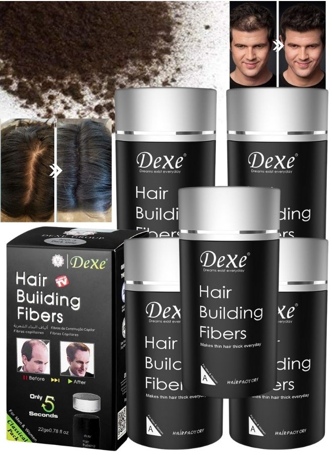 Dexe 5 Packs Hair Building Fibers Instantly Conceal Hair Loss Natural Thickening Fibers Fast and Quick Hair Fiber Powder Hair Shadow Powder Hair Root Concealer Dark Brown 02  - Image 1
