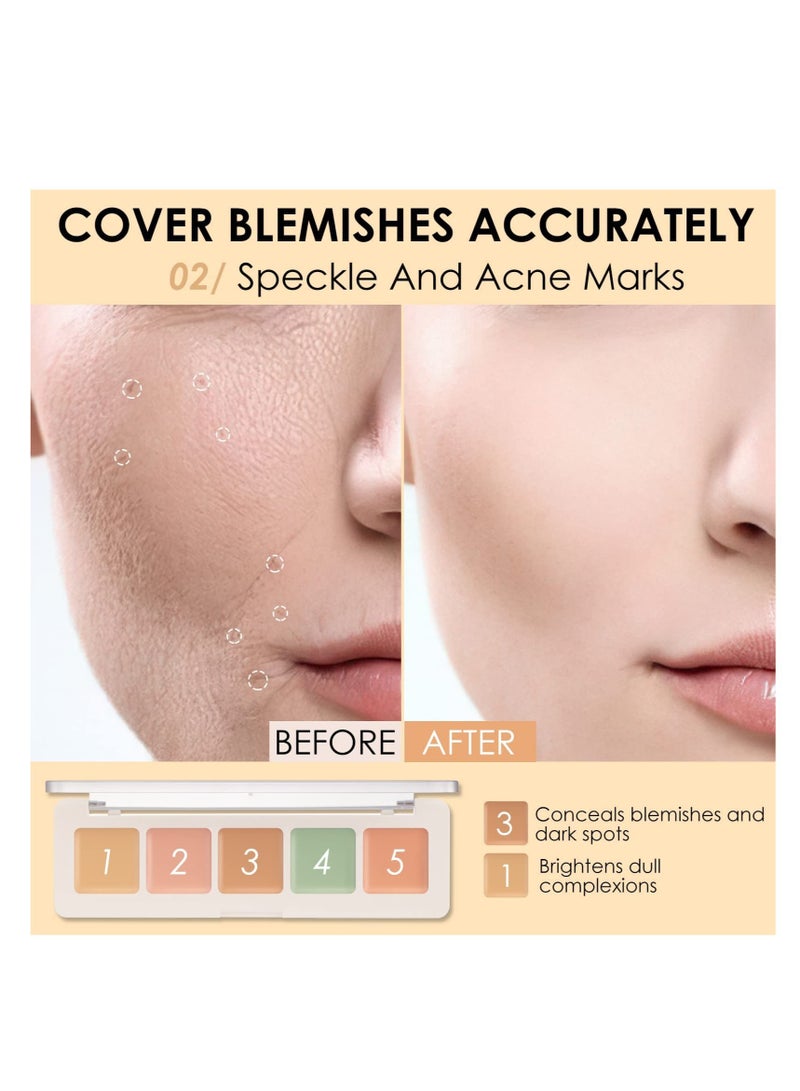 KASTWAVE 5 Colors Correcting Concealer Palette Face Contouring Highlighter Pallet Kit Products Pallet Color Corrector Cream for Dark Circles Blemish Even Skin Tone Waterproof Long Lasting - Image 3