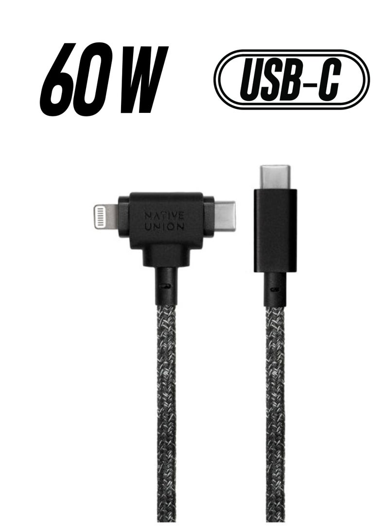 كابل حزام 1.5 متر ثنائي USB-C إلى C + Lightning