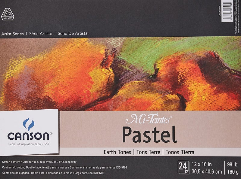 Canson Artist Series MiTeintes Pastel Paper Earth Tones Foldover Pad 12x16 inches 24 Sheets 98lb160g Artist Paper for Adults and Students
