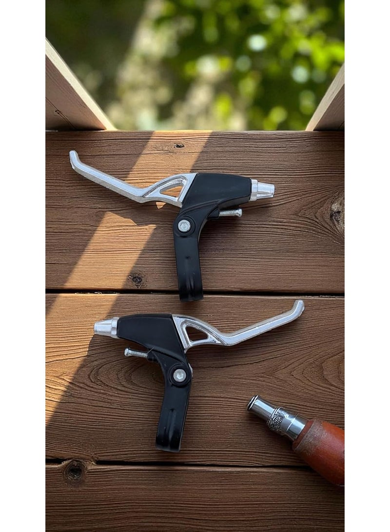 مقبض فرامل معدني للدراجة، يمين ويسار، متوافق مع مختلف أنواع المقود، أسود وفضي - Image 4