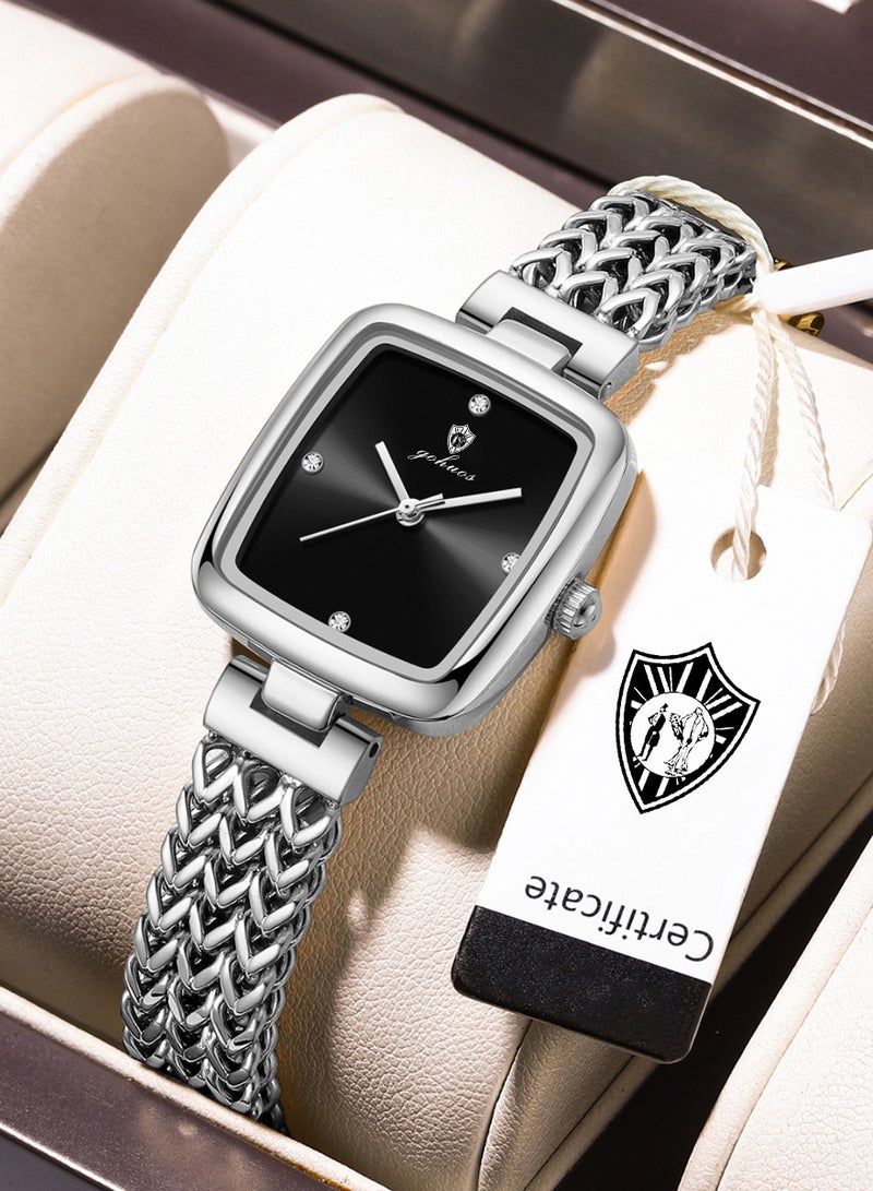 جوهوس ساعة نسائية، سوار من الفولاذ المقاوم للصدأ، ساعة يد كلاسيكية فاخرة تعمل بالكوارتز ومقاومة للماء - 28 مم - Image 1