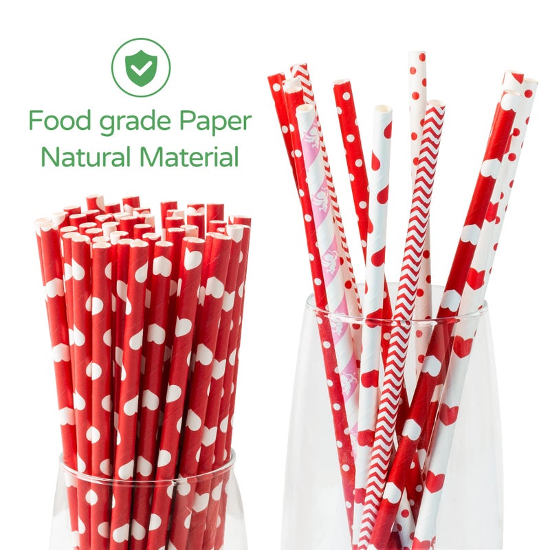 PakTalk [100 Pack] Valentine Paper Straws, Ï†0.24''*8.27'' Red Heart Paper Straws for Valentines, Wedding, Party, Eco Friendly Drinking Straws (Red Heart, 0.24''*8.27'') - Image 3
