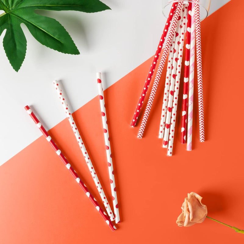PakTalk [100 Pack] Valentine Paper Straws, Ï†0.24''*8.27'' Red Heart Paper Straws for Valentines, Wedding, Party, Eco Friendly Drinking Straws (Red Heart, 0.24''*8.27'') - Image 5