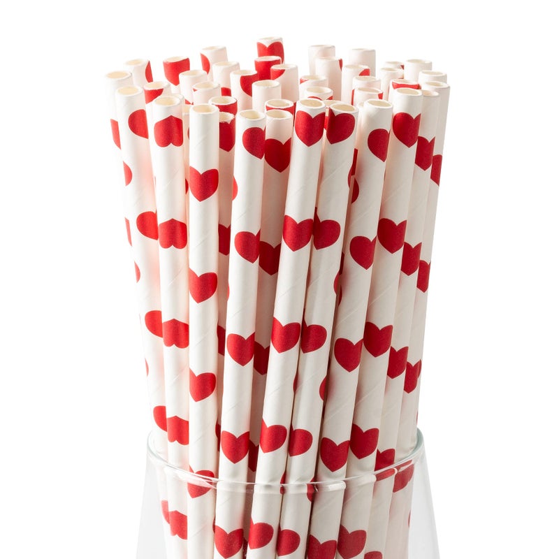 PakTalk [100 Pack] Valentine Paper Straws, Ï†0.24''*8.27'' Red Heart Paper Straws for Valentines, Wedding, Party, Eco Friendly Drinking Straws (Red Heart, 0.24''*8.27'') - Image 1