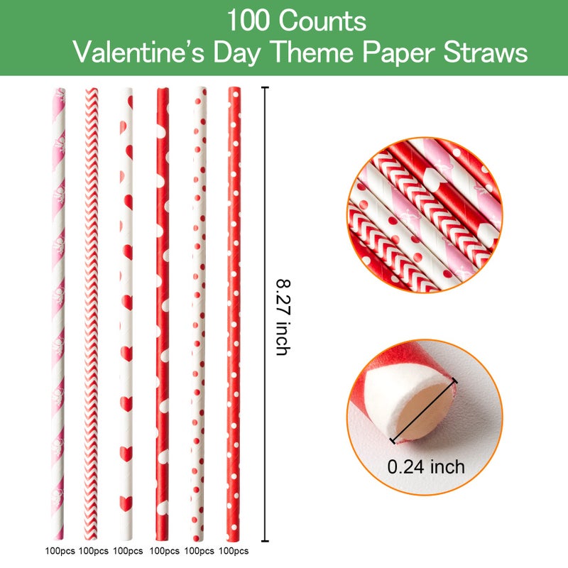 PakTalk [100 Pack] Valentine Paper Straws, Ï†0.24''*8.27'' Red Heart Paper Straws for Valentines, Wedding, Party, Eco Friendly Drinking Straws (Red Heart, 0.24''*8.27'') - Image 2