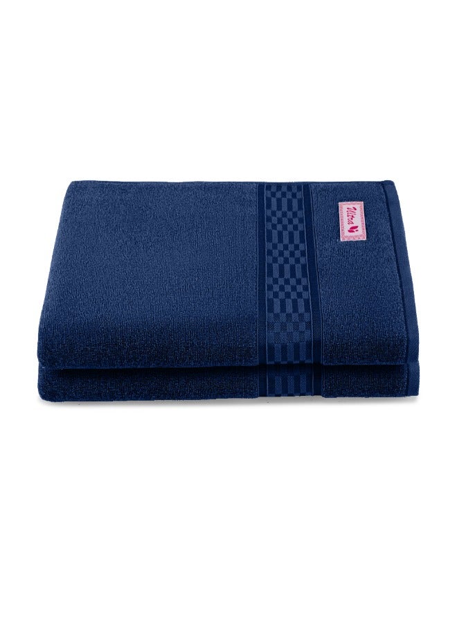 BYFT Home Ultra (Blue) Premium Cotton Bath Sheet (90 X 180 Cm-Set Of 2) Highly Absorbent, High Quality Bath Linen With Checkered Dobby 550 Gsm - Image 2