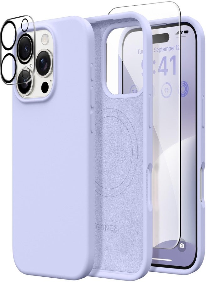 GONEZ Magnetic for iPhone 16 Pro Max Case, Compatible with MagSafe, Liquid Silicone Case, with Screen Protector + Camera Protector, Full Body Protective Shockproof Phone Cover 6.9", Lilac - Image 1