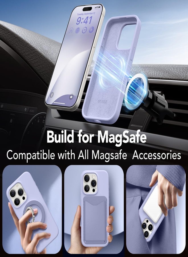 GONEZ Magnetic for iPhone 16 Pro Max Case, Compatible with MagSafe, Liquid Silicone Case, with Screen Protector + Camera Protector, Full Body Protective Shockproof Phone Cover 6.9", Lilac - Image 4
